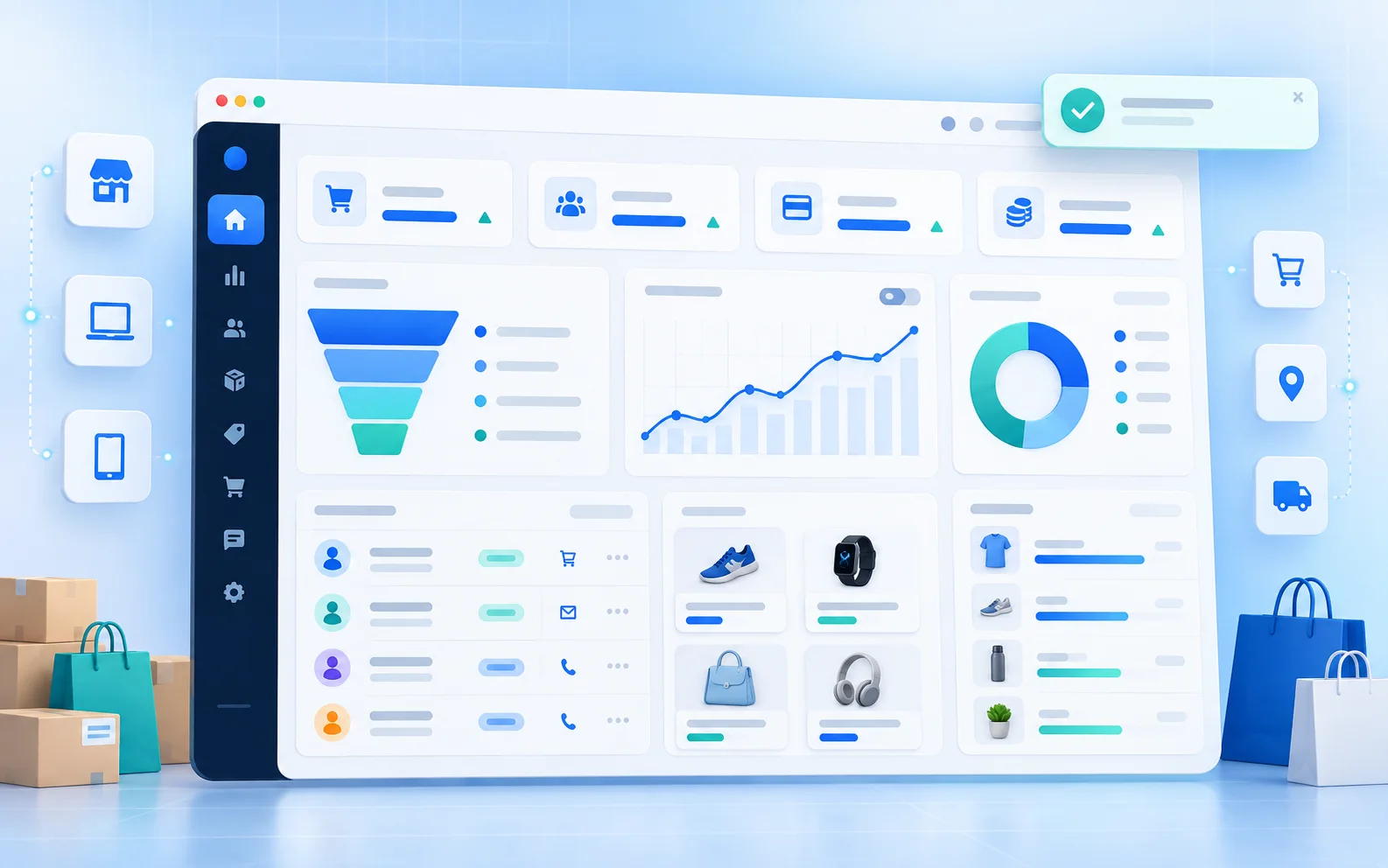 Mockup conceitual de uma plataforma de vendas e gestão comercial